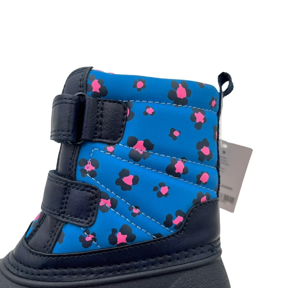 Carters Little Girls Slip on Warm‎ Snow Boots Size 12 Pink Navy Blue Adjustable